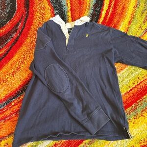 Navy Long Sleeve Polo Shirt with Elbow Patches And Shoulder Patches